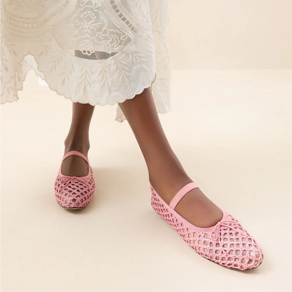 Loeffler Randol Leonie Pink Crochet Mesh Ballet Flat sz 8.5